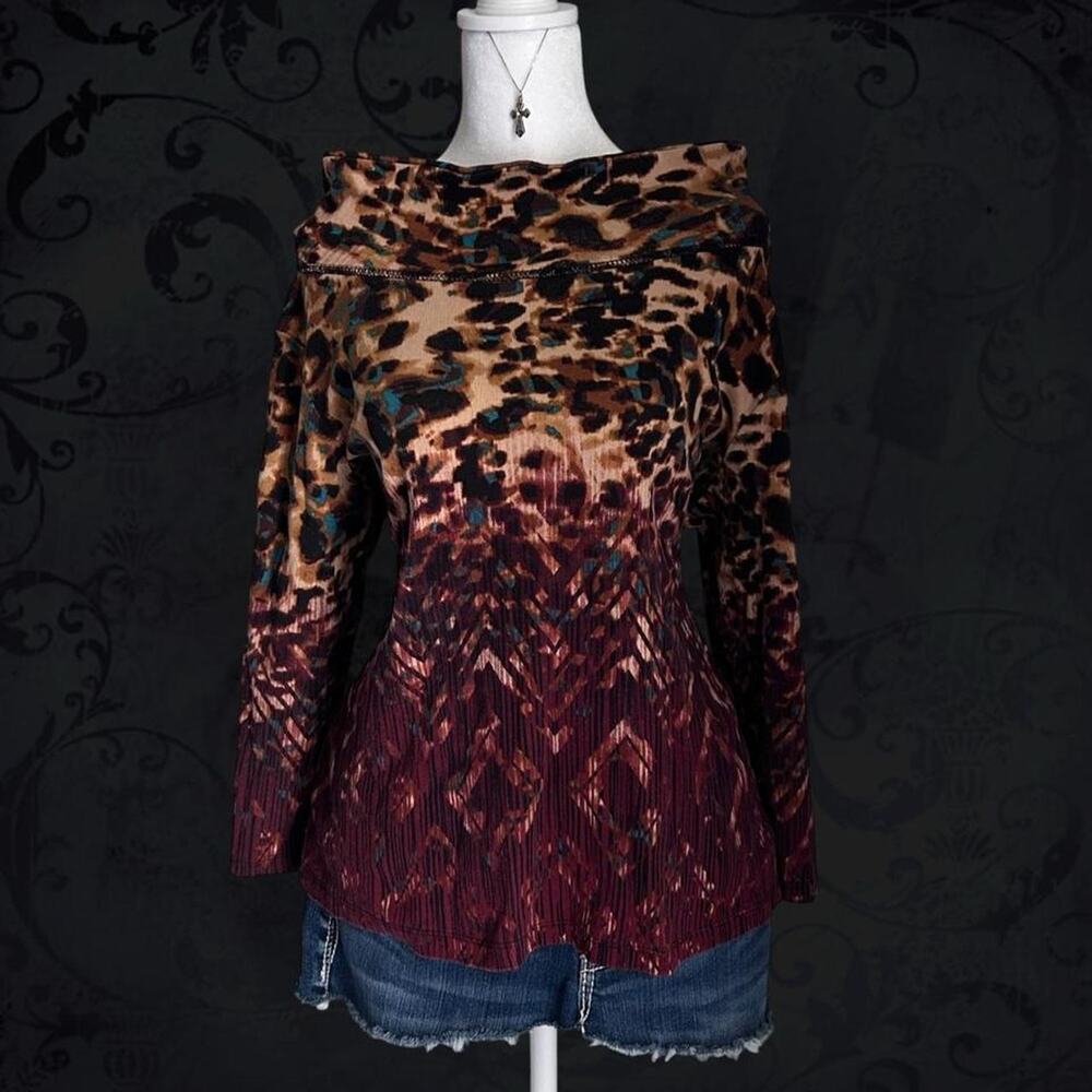 abstract leopard and tribal-inspired vintage boho grunge whimsical turtleneck